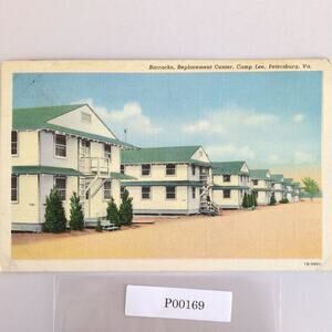 Vtg Petersburg Virginia Camp Lee Linen Postcard 1941 Barracks Replacement Center